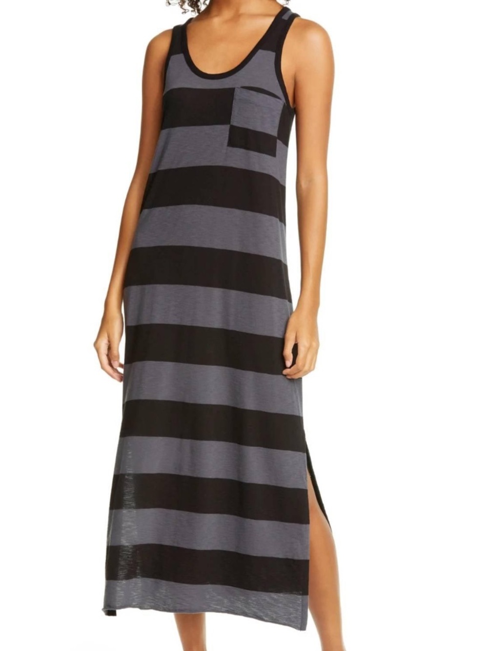 ATM Anthony Thomas Melillo Black/Gray Striped Tank Maxi Dress NWT Size Large